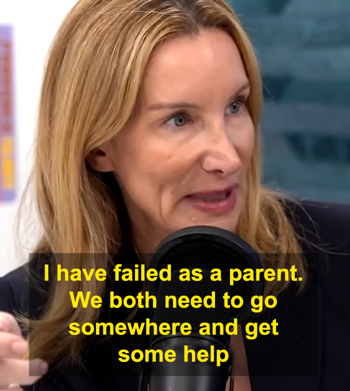 Woman speaking into a microphone during a discussion about Gen-Z workers relying on mom to fight their work battles.