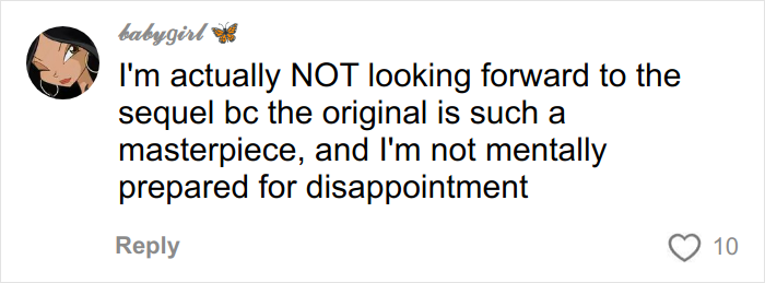 Comment expressing disappointment about a movie sequel, reflecting views on modern movies and millennial gray visuals.