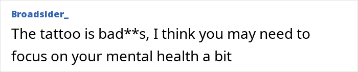 Comment on tattoo regret and mental health, highlighting emotional impact and struggles with depression.