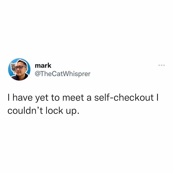 Twitter post by mark humorously referencing self-checkout, reflecting relatable parenting and marriage tweets about everyday struggles.