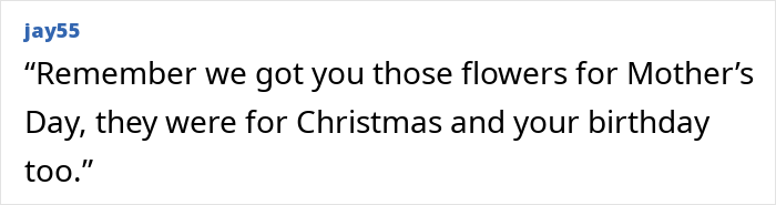 Text post showing a comment about grandparents combining birthday and Christmas gifts, leaving the mom feeling scammed.