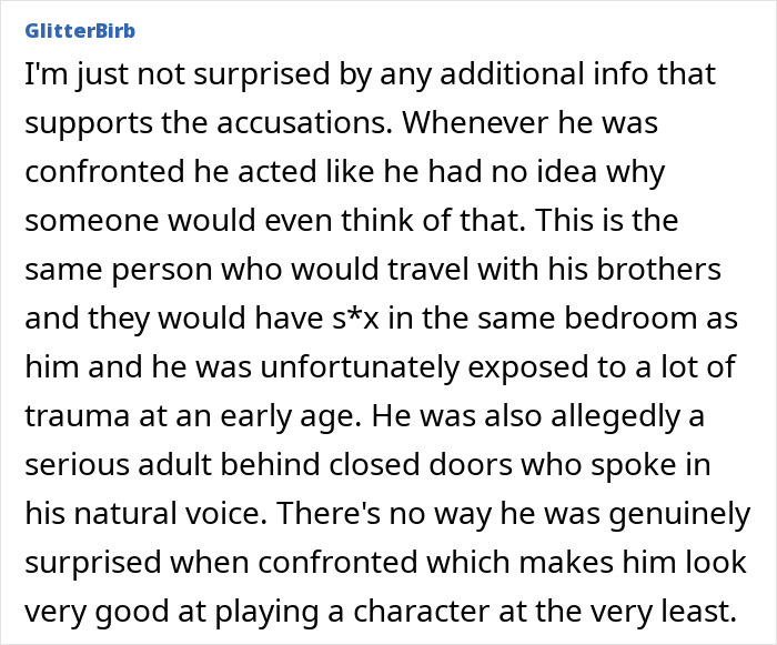 Comment text discussing disturbing new allegations against Michael Jackson from siblings amid biopic trailer release.