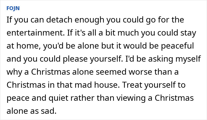 Commenter discussing dealing with wild Christmas family drama, screaming matches, and alcohol-fueled fights during holidays.