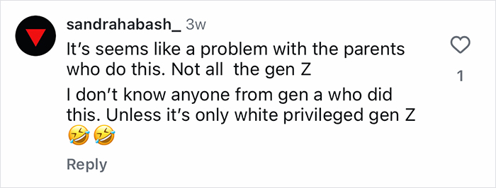 Social media comment discussing Gen-Z workers relying on their mom to handle work conflicts and related concerns.