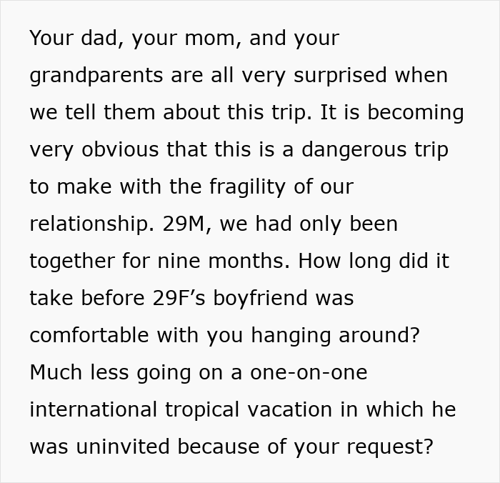 Text discussing a man who refuses to accept break-up after going on a romantic trip with a female friend. Text discussing a man who refuses to accept break-up after going on a romantic trip with a female friend.