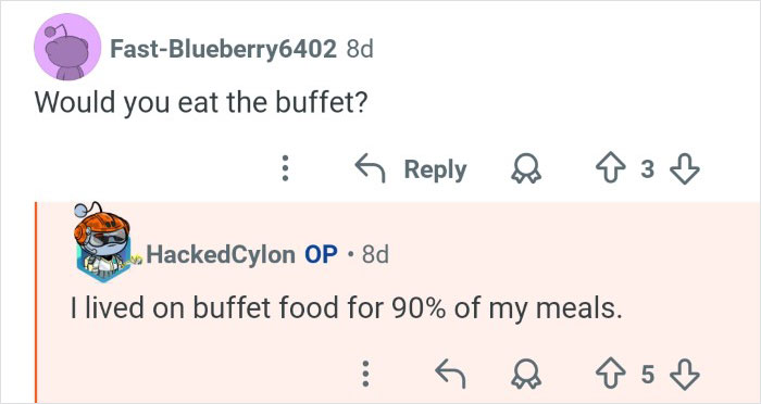 Cruise ship employees sharing behind the scenes look at their workplace and buffet meal experiences.