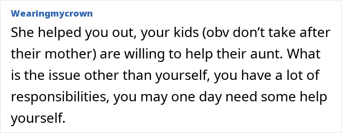 Comment text on a white background discussing pregnant SIL paying nieces for help and mom stopping visits after money ends. Comment text on a white background discussing pregnant SIL paying nieces for help and mom stopping visits after money ends.