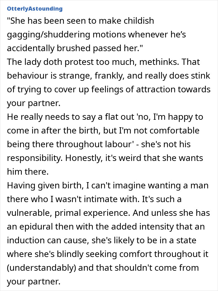 Woman feels hurt and disappointed as partner&rsquo;s first birth support experience will not be with her during labor.