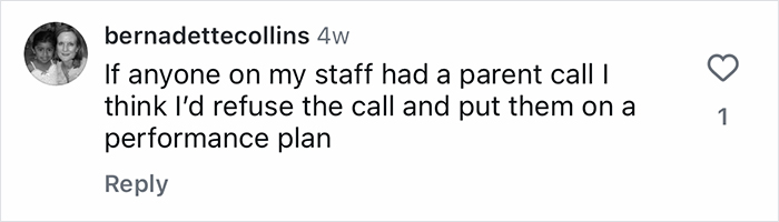 Comment expressing a manager&rsquo;s view on Gen-Z workers relying on parents to handle work issues, with concern from bosses.