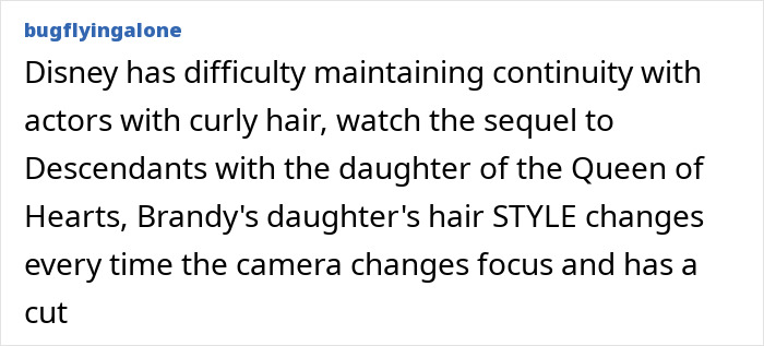 Text post discussing Disney's issues with maintaining actor appearance continuity, linked to live-action Moana cast changes.