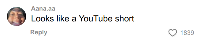Comment on YouTube short saying Looks like a YouTube short with 1839 likes, discussing modern movies millennial gray look.