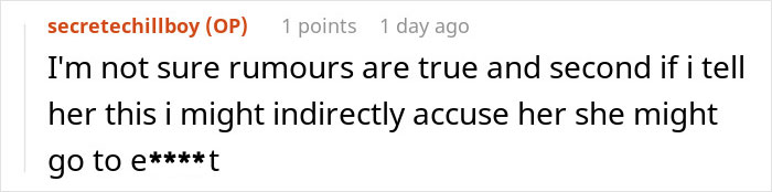 Screenshot of a forum post discussing rumors related to a teen trying to cheer up his recently divorced mom.