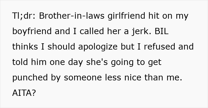 Text post about a polyamorous woman making a pass at a taken guy and causing drama when confronted by his girlfriend.