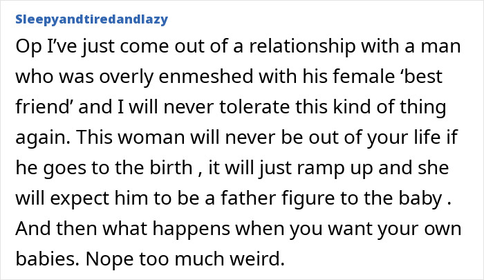 Screenshot of a forum post about a woman feeling hurt as partner&rsquo;s first birth support experience will not include her.