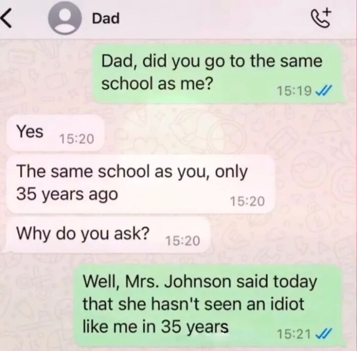 Funny text message exchange between dad and child about school, one of the randomly funny memes that lighten life.