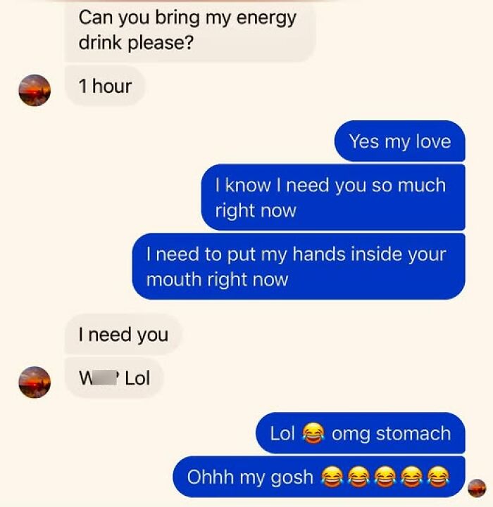 Screenshot of a funny autocorrect fail in a text conversation causing unintended meaning and laughter between two people.