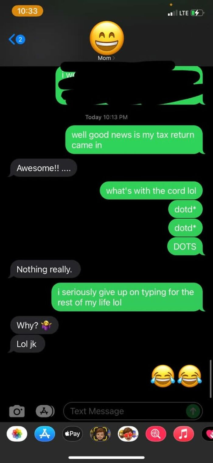 Text conversation showing autocorrect struggles with the word dots, highlighting autocorrect betrayals in a funny chat.