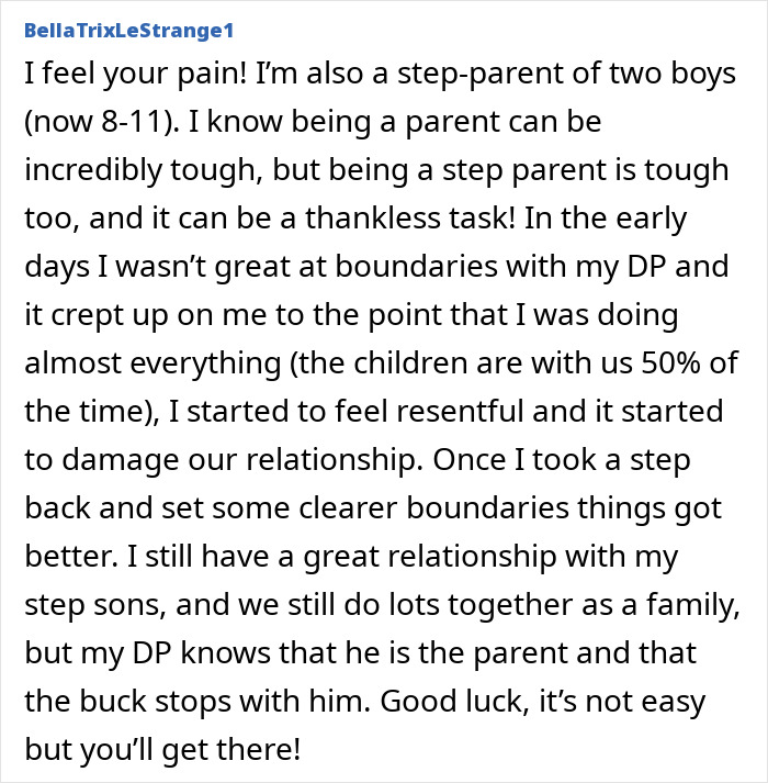 Alt text: Step-parent sharing experience about ungrateful husband and challenges in parenting, emphasizing setting boundaries for better relationships