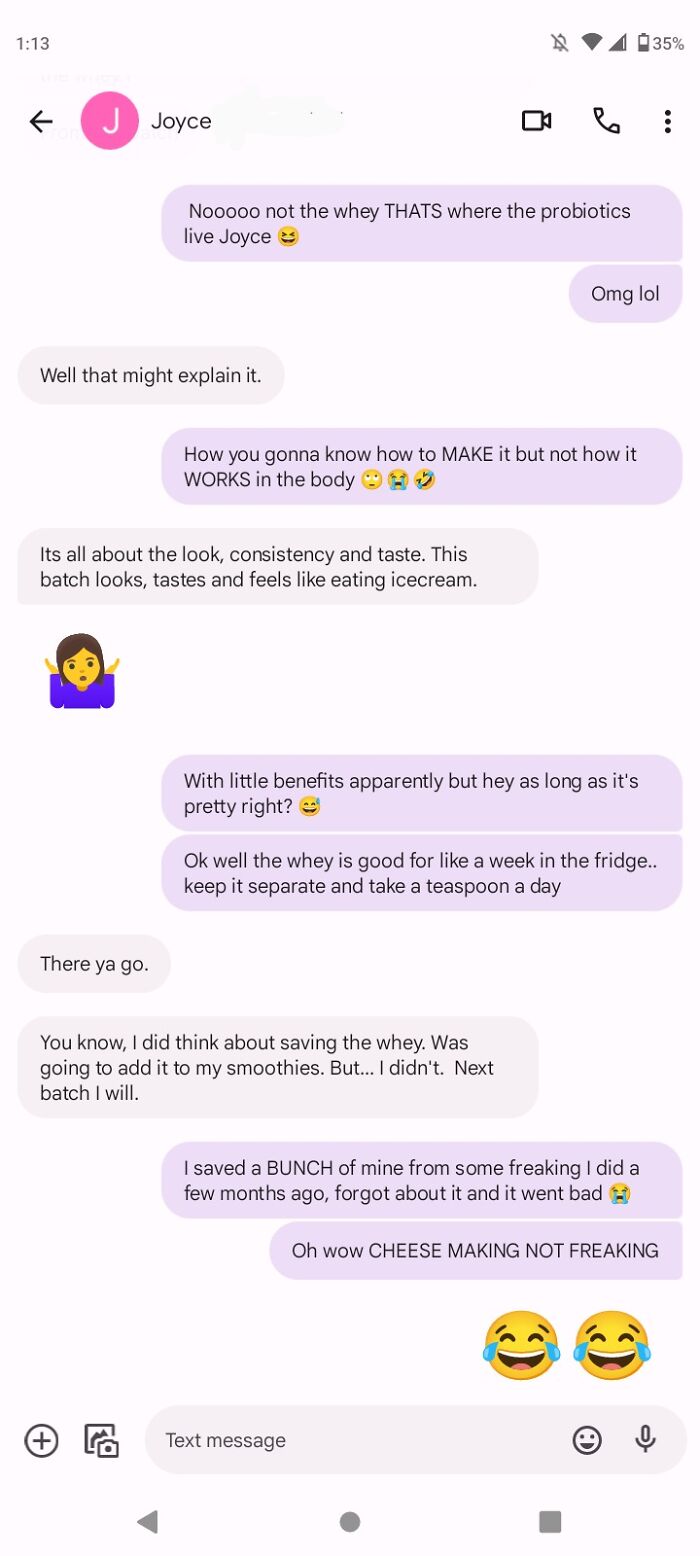 Text message conversation showing an autocorrect mistake confused with cheese making, illustrating autocorrect fails humor.