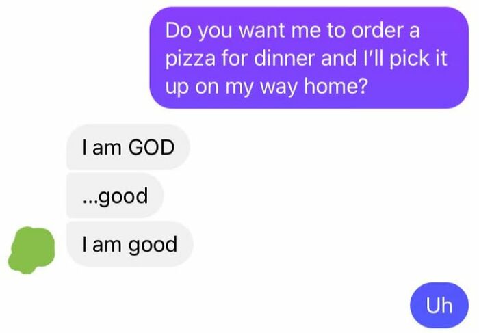 Text messages showing autocorrect fails with “I am GOD” instead of “I am good” in a funny autocorrect error example.
