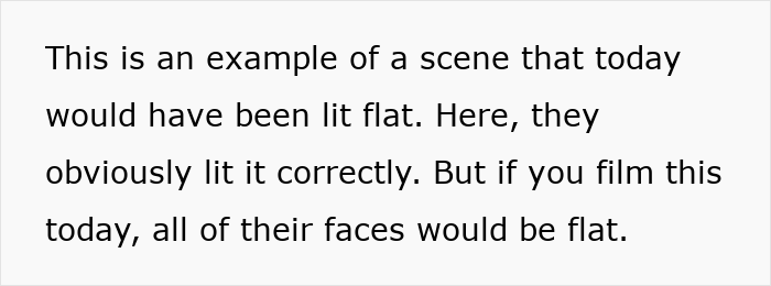 Example of modern movie scene lighting comparison showing why movies are millennial gray and appear visually flat today.