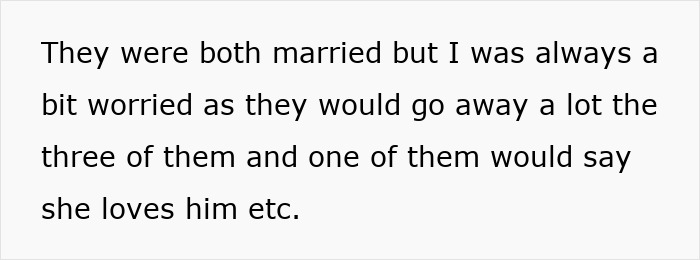 Text on a white background discussing worry about married friends going away together and expressing concern about feelings.