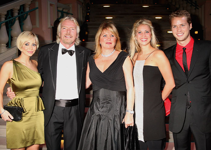 Richard Branson with family at formal event, highlighting emotional moment after his wife Joan passes away.