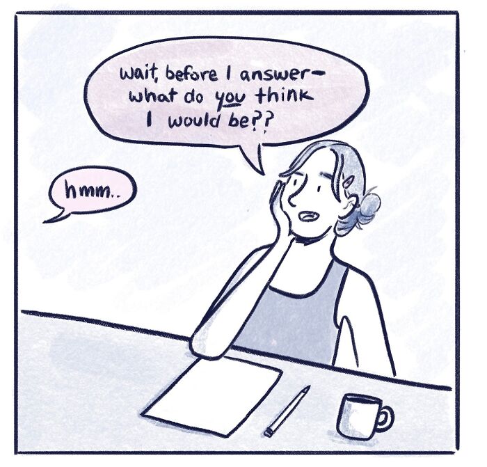 Two women chatting over coffee in a funny and honest comic about life’s little moments by Gabrielle Drolet.