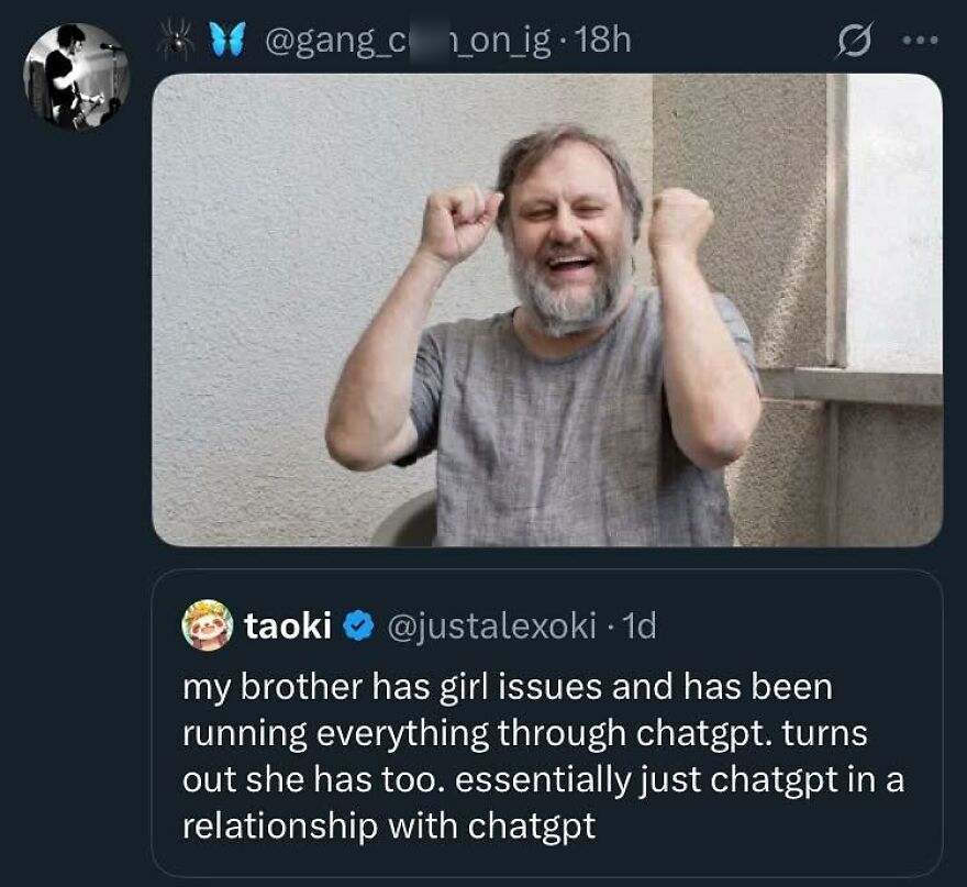 Man laughing with fists raised, illustrating a wholesome post that reveals unexpected humor and irony in relationships.