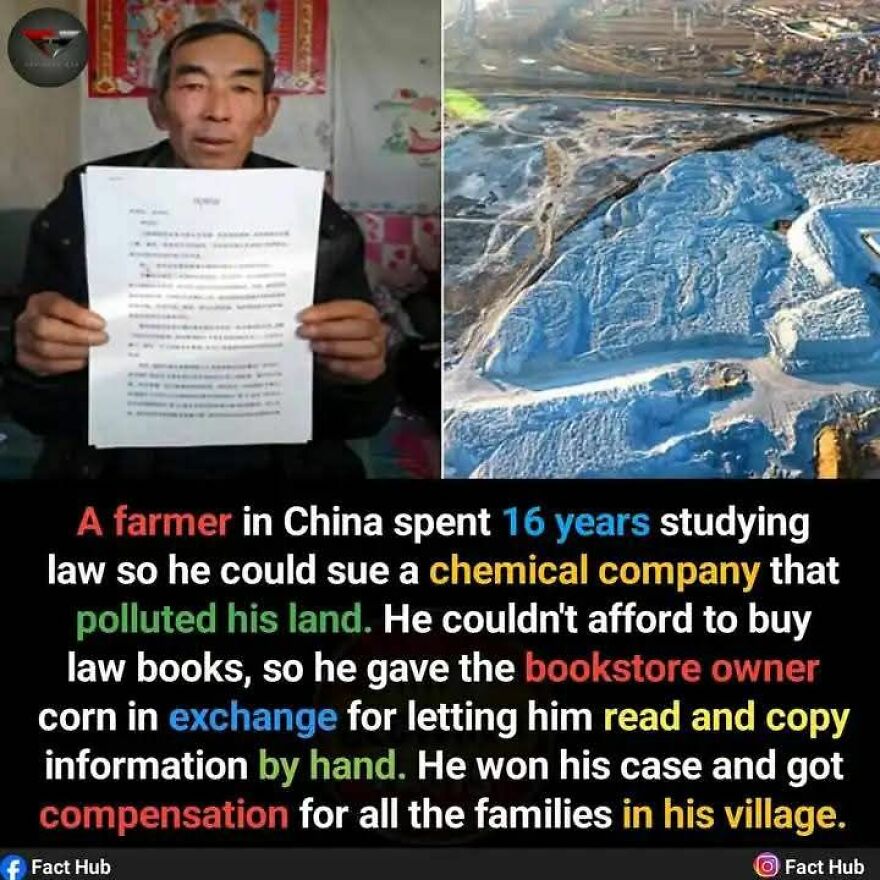 Man holding legal papers after studying law 16 years to sue chemical company that polluted land in China