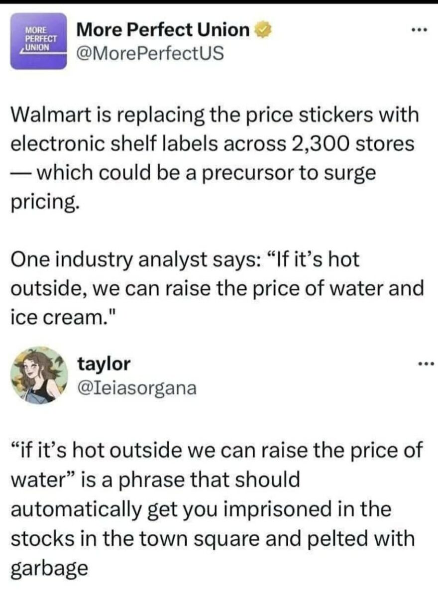 Social media post highlighting a price hike warning on water and ice cream, a seemingly wholesome but true scenario.