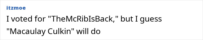 Comment mentioning Macaulay Culkin in a casual text post discussing his name change and fan reactions.