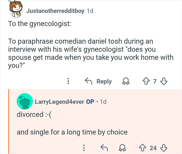 Reddit user asks gynecologist about work-life balance, discussing impact on marriage in a candid online doctor Q&A session.
