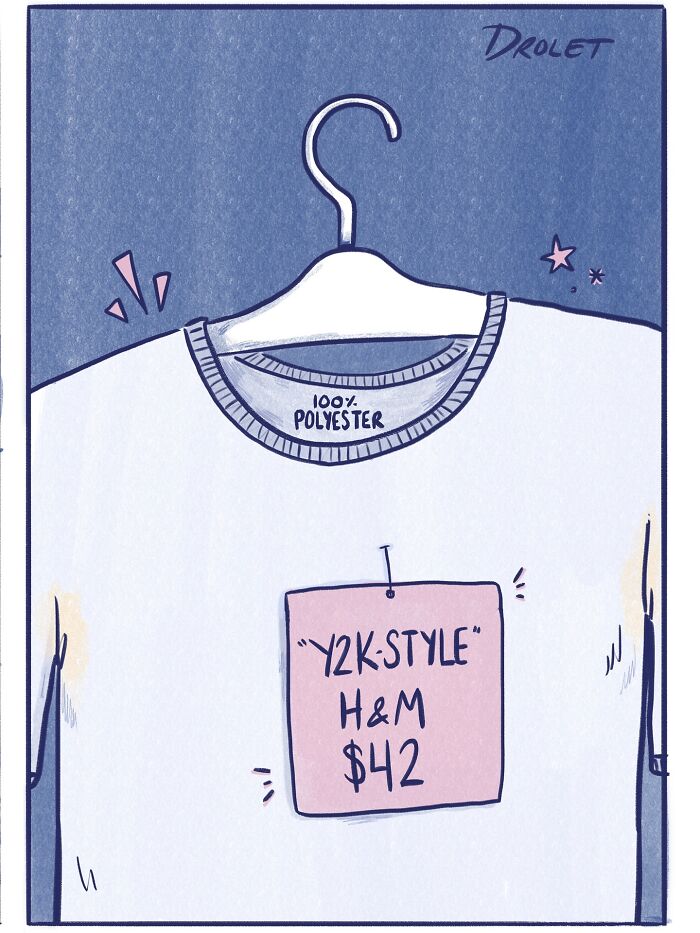 Woman holding a t-shirt, questioning its value, in a funny and honest comic about life’s little moments.