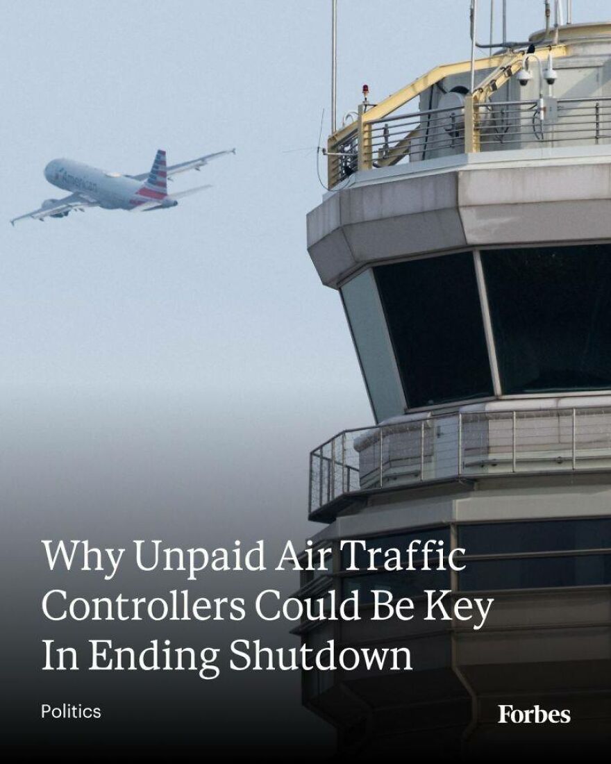 Air traffic control tower monitoring a departing airplane in the sky during daytime flight operations.
