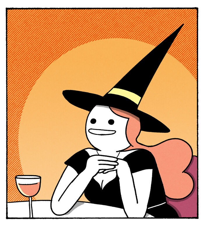 Comic panel from War And Peas featuring a character in a witch hat asking about what someone looks for in a girl.