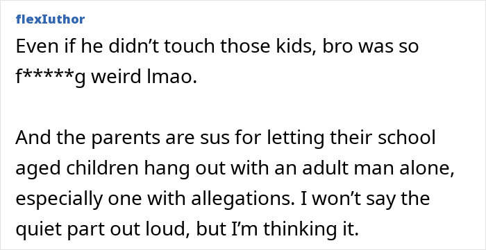 Comment discussing disturbing new allegations against Michael Jackson and skepticism about parental decisions.