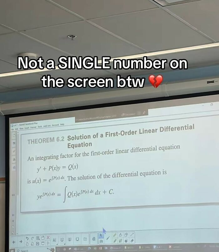 Math theorem shown on screen with caption highlighting no numbers, fitting hilarious educational memes theme.