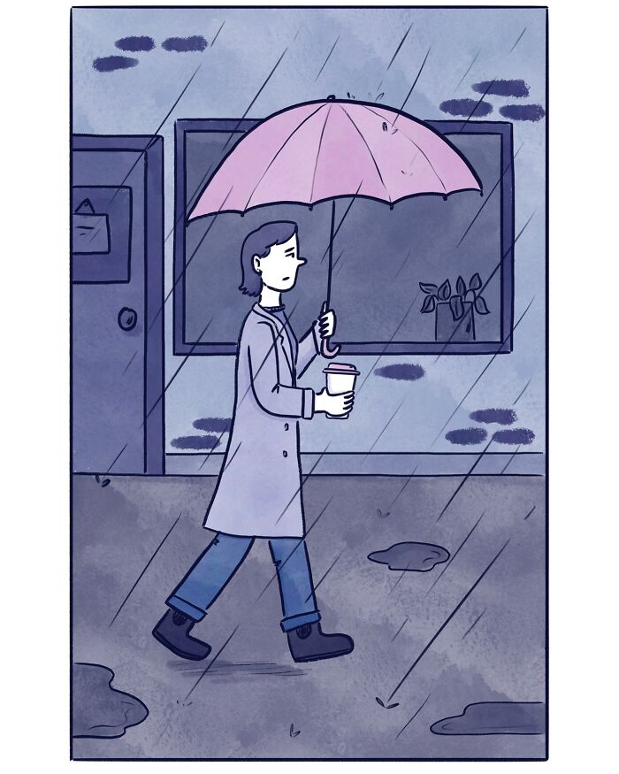 Coffee shop comic showing a barista announcing the return of a seasonal winter menu with festive drinks.