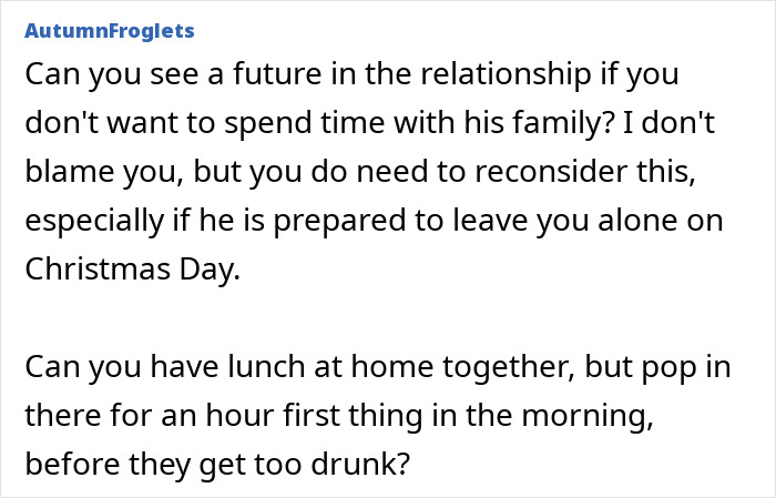 Text excerpt discussing relationship challenges with a family described as wild at Christmas including screaming matches and alcohol-fueled fights.