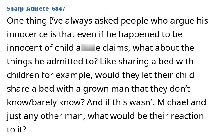 Comment discussing disturbing new allegations against Michael Jackson amid biopic trailer release.
