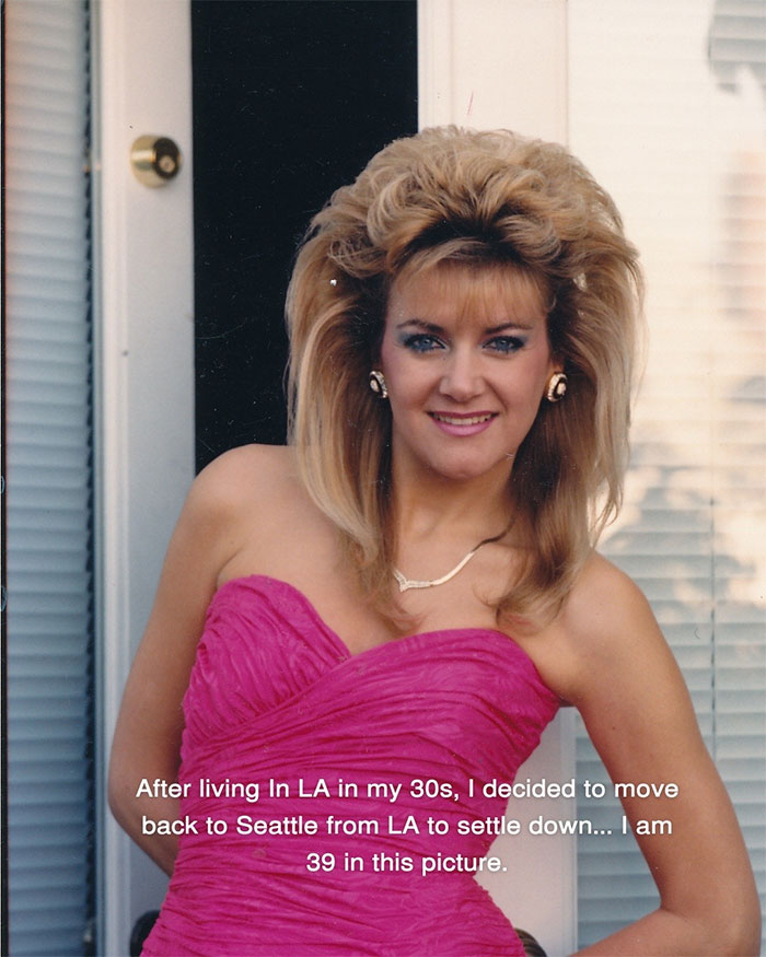 Woman sharing aging progress and facelift results, smiling in a pink dress, showcasing her look at 39 and beyond.