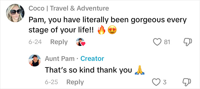 Woman shares her aging progress and appearance after getting a facelift at 70 years old in a social media comment.