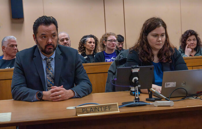 Man and woman in courtroom during disturbing Alaska case involving fatal attack on 19-year-old girl. Man and woman in courtroom during disturbing Alaska case involving fatal attack on 19-year-old girl.