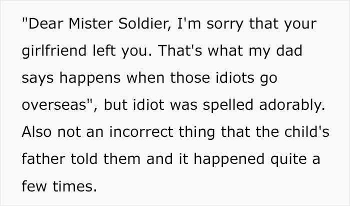 Child&rsquo;s hilarious and savage letter to U.S. soldiers, apologizing with misspelled words and blunt honesty about overseas dangers.