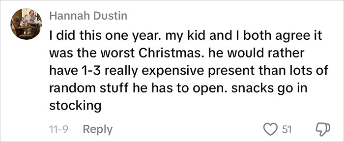 Comment discussing a mom going viral for an insane amount of gifts for her kids and consumerism backlash.