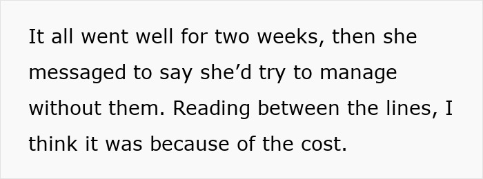 Text on a white background about a pregnant SIL paying nieces to help out, then mom stopping visits after payments ceased. Text on a white background about a pregnant SIL paying nieces to help out, then mom stopping visits after payments ceased.