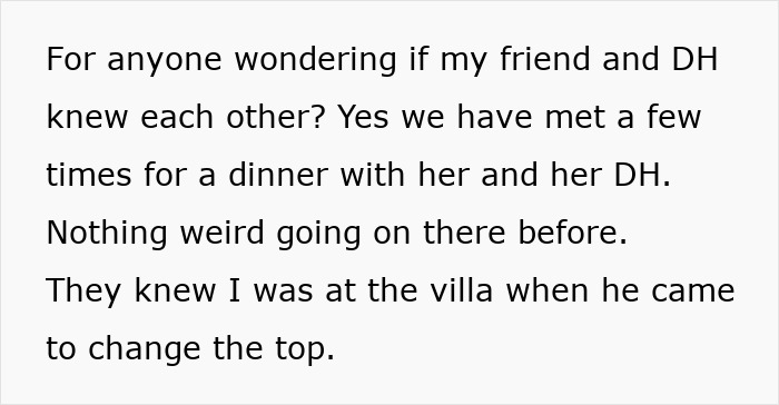 Text excerpt discussing a man spending holiday time with wife&rsquo;s friend, raising suspicion in wife.