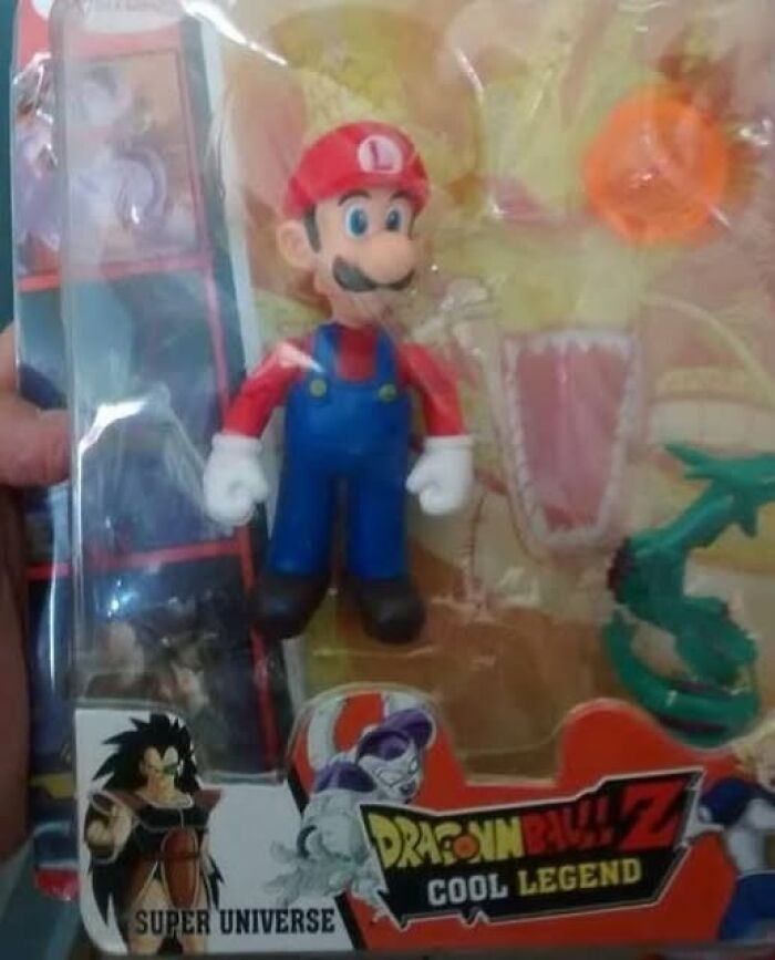 Mario action figure in packaging with Dragon Ball Z and Super Universe characters, popular pics that go hard trending collection.