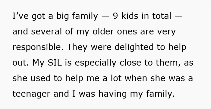 Text excerpt about a pregnant SIL paying nieces to help out, causing mom to stop sending them after payments end. Text excerpt about a pregnant SIL paying nieces to help out, causing mom to stop sending them after payments end.